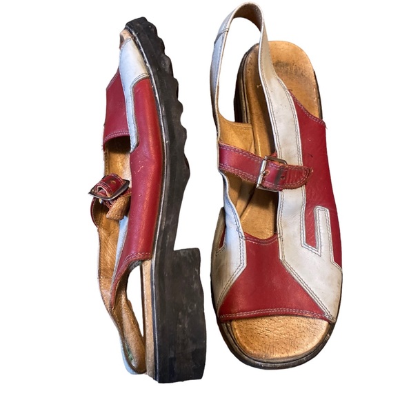 John Fluevog Blue and Red Leather Sandals, rare - Picture 2 of 3